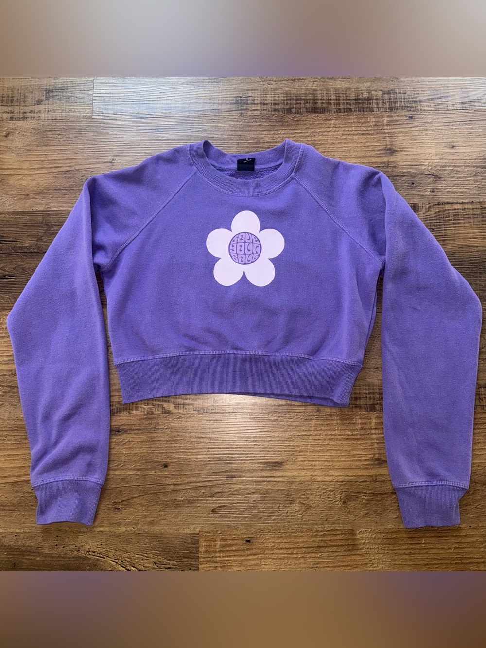 PacSun Purple Cropped Sweatshirt Small Flower Graphic Crewneck Pullover S